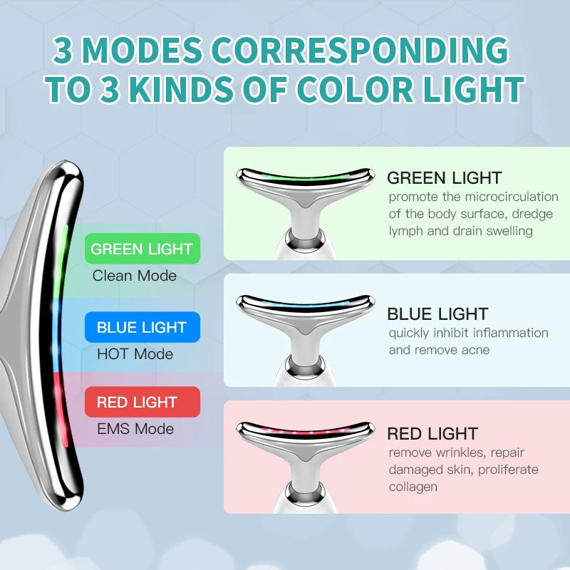 💥Latest Hot Sale💥3 in 1 Neck and Face Beauty Device EMS Facial Neck Lifting 3 Colors Light Skincare Skin Tighten Reduce Double Chin Skin Care Tools