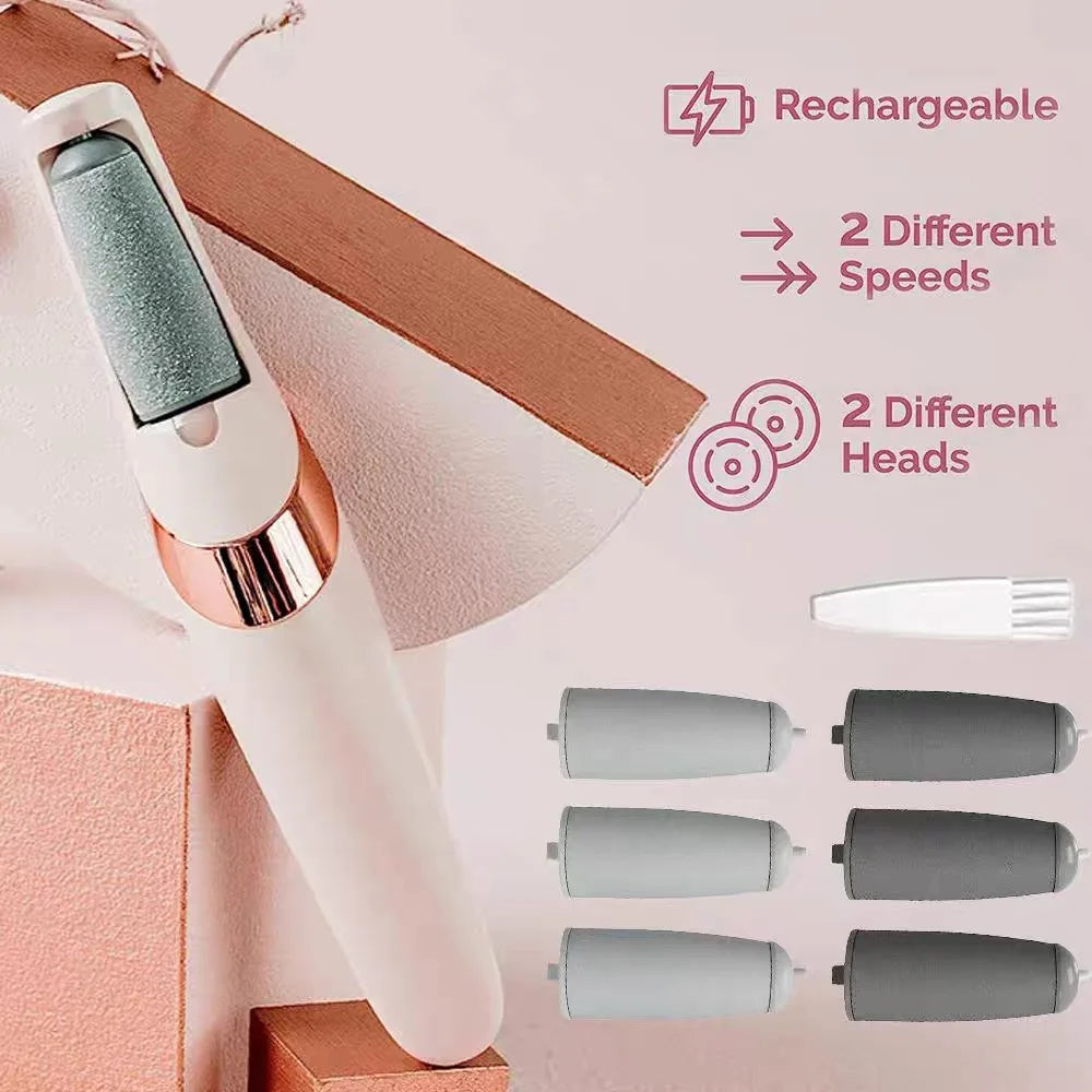 Electric Foot Grinder for Dead Skin Rechargeable Roller Feet Pedicure Tool with Removable Roller Heads