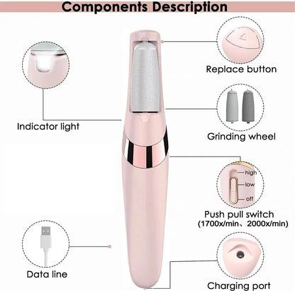 Electric Foot Grinder for Dead Skin Rechargeable Roller Feet Pedicure Tool with Removable Roller Heads